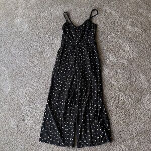 Hollister Black Floral Spaghetti-Strap Wide-Leg Jumpsuit with Cream Floral Print